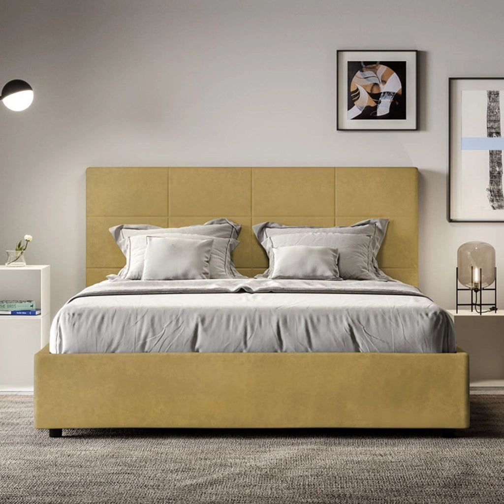 Letto queen size con rete imbottito 150x190 microfibra tè verde Mika