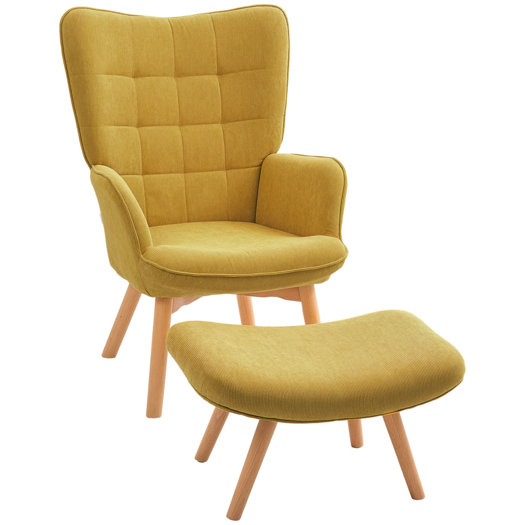 Poltrona relax con poggiapiedi ¨C Xylo ¨C tessuto effetto velluto a coste, gambe in legno, arancione