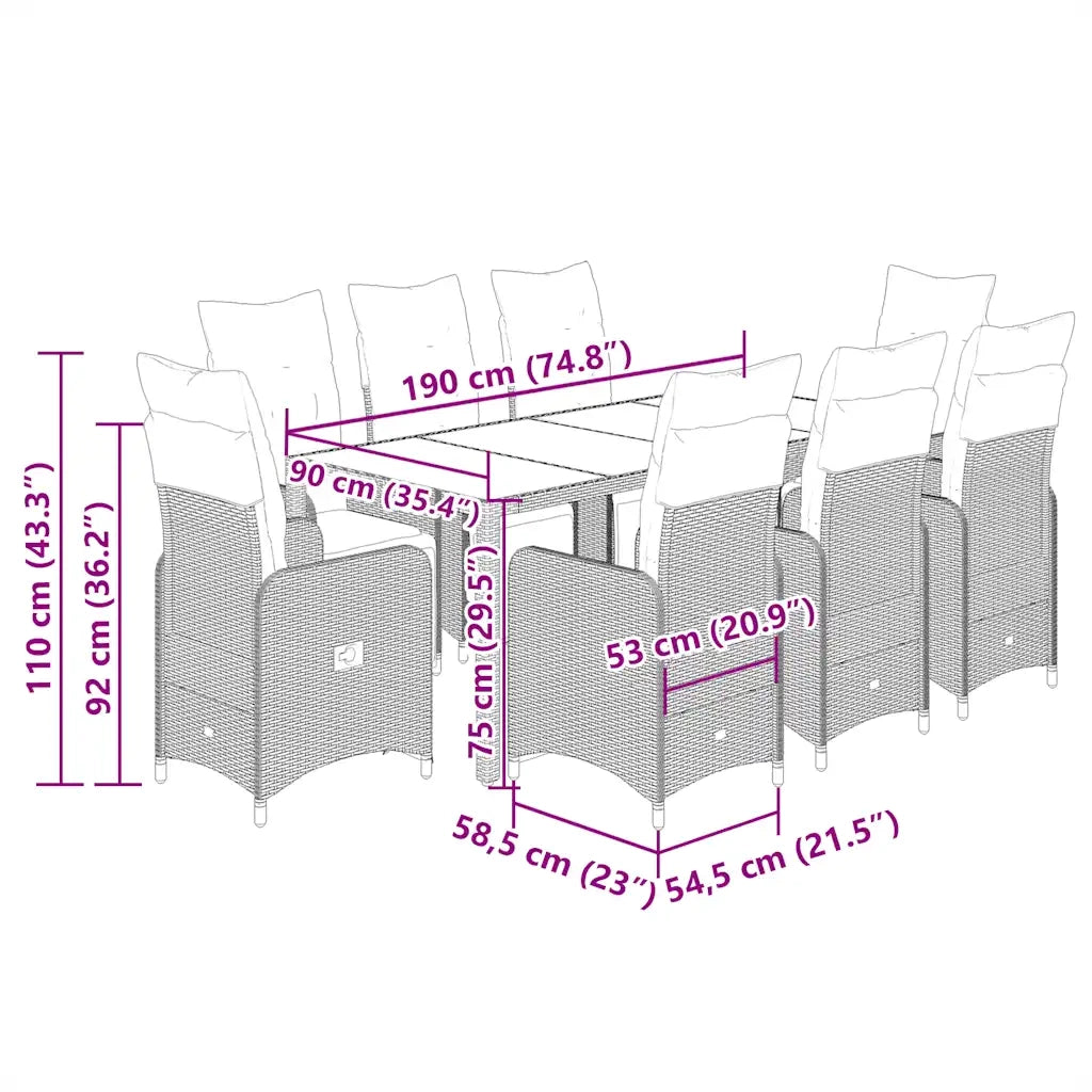 Set Bistrò da Giardino 9 pz con Cuscini in Polyrattan Nero 3277140