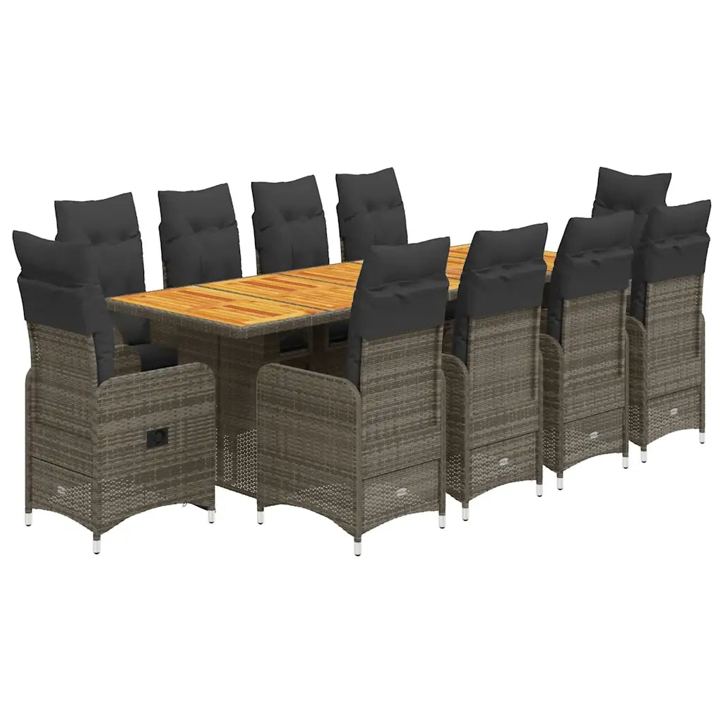 Set Bistrò da Giardino 11 pz con Cuscini in Polyrattan Grigio 3277279
