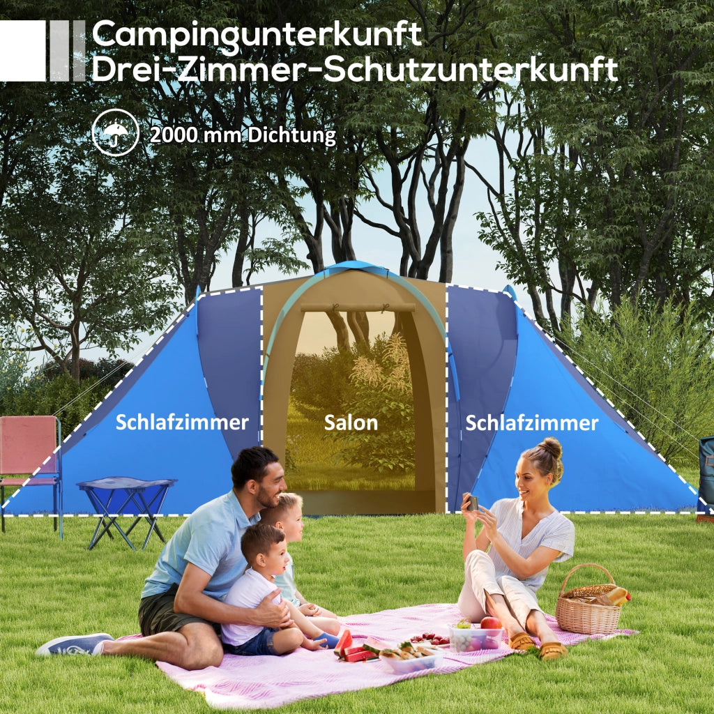 Tenda Tunnel 4-6 Persone Impermeabile 2000mm ¨C Xylo ¨C 2 Camere da Letto Grigio Blu