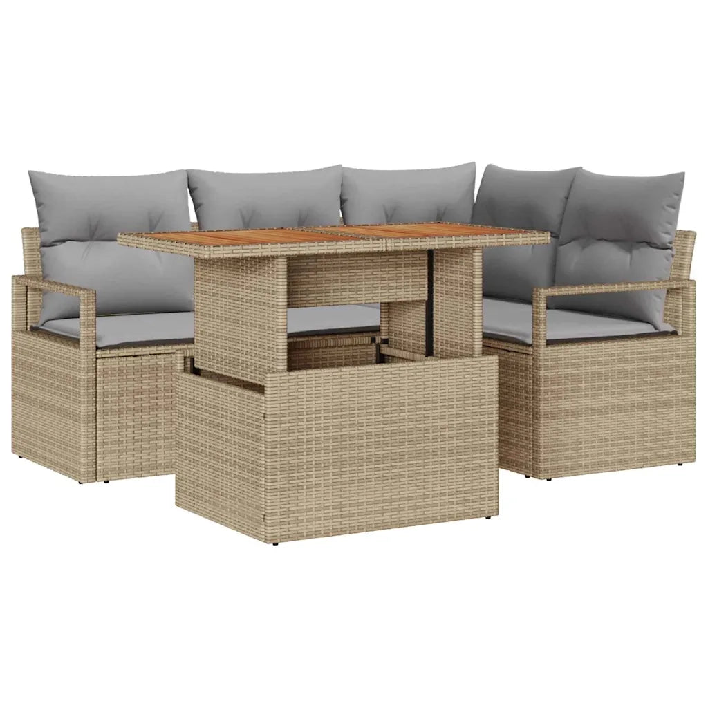 Set da Pranzo per Giardino con cuscino 5 pcs Beige e grigio 3349706