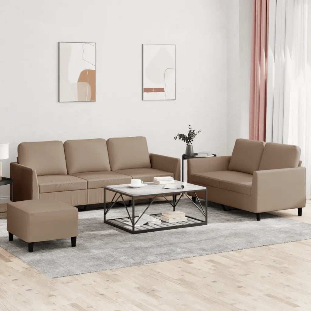 Set di Divani 3 pz con Cuscini cappuccino in Similpelle 3201769