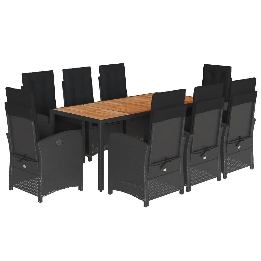 Set da Pranzo da Giardino 9 pz con Cuscini Nero in Polyrattan 3212237