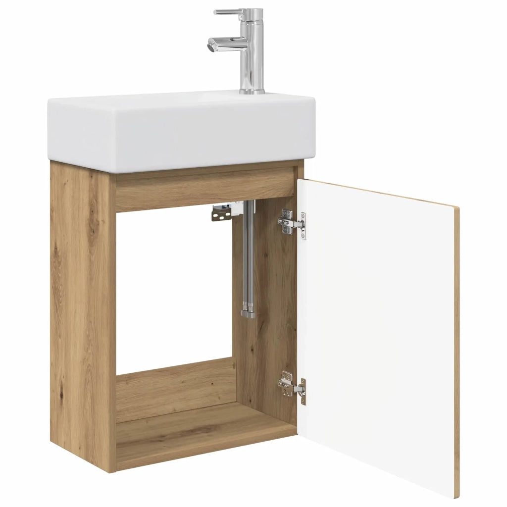 Mobile Bagno | Armadio da bagno con rubinetto Rovere Artigianale