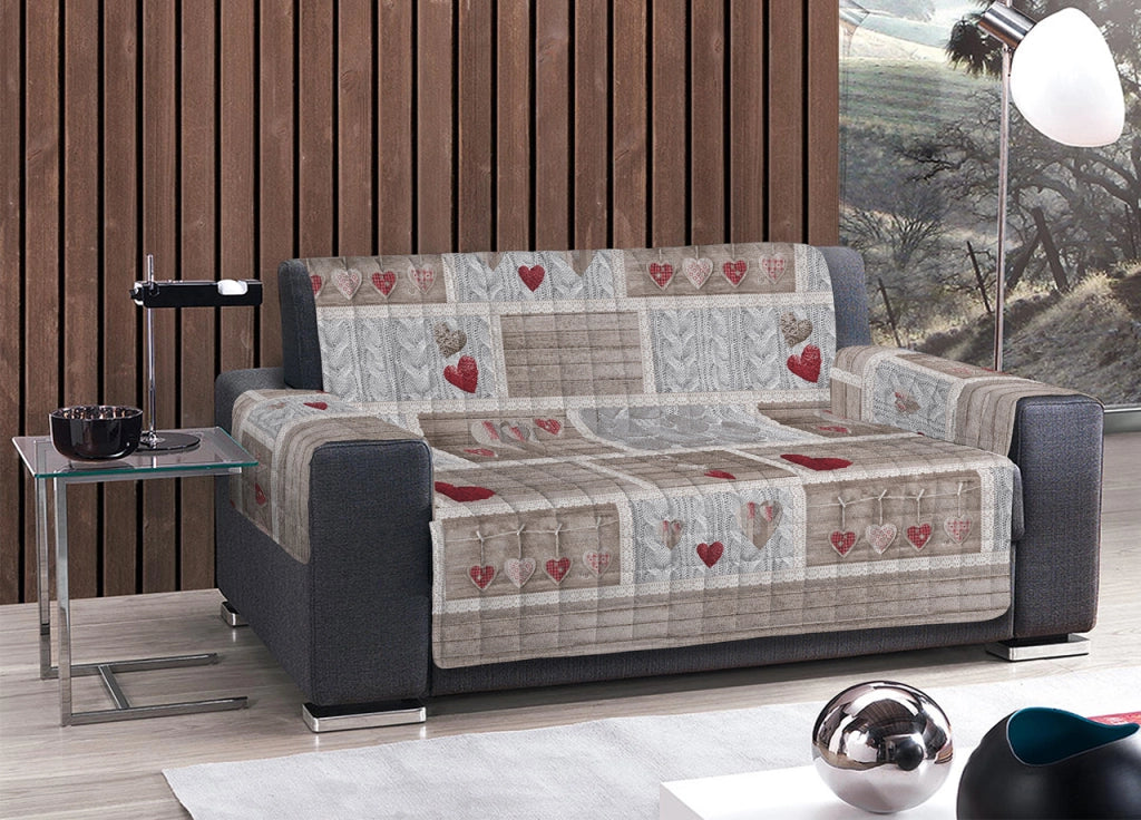 Copridivano Trapuntato Disegno Shabby Love - 2 Posti - Rosso