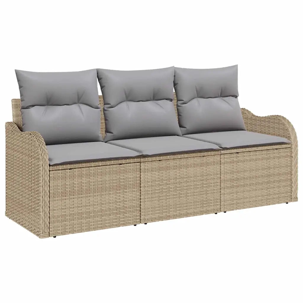 Set Divano da Giardino con cuscino 3 pcs Beige polyrattan 3345560