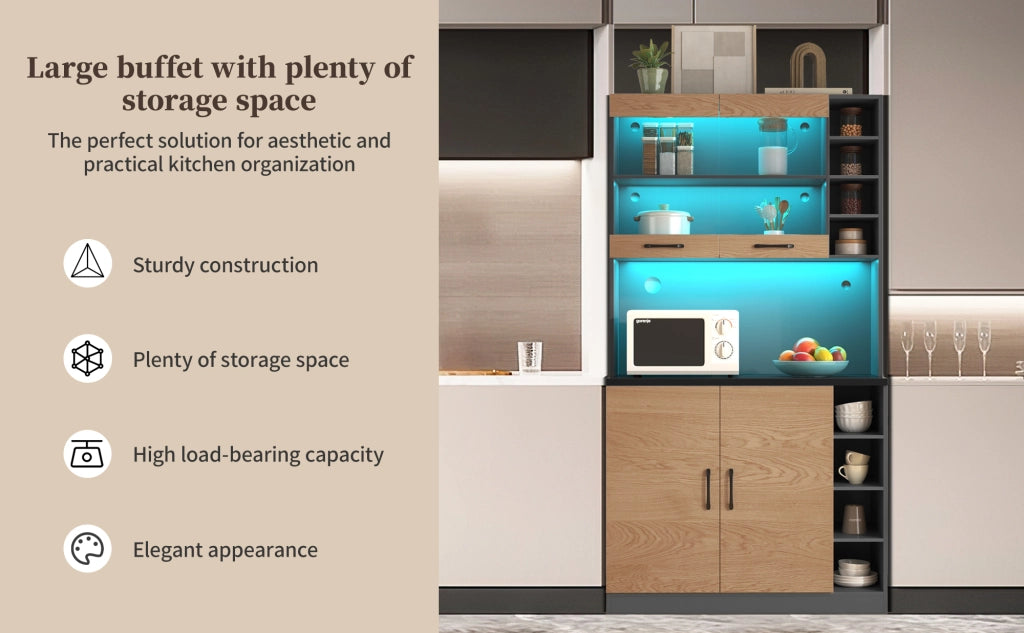Mobile Cucina con LED ¨C MINIMAL ¨C Legno, Ripiani Regolabili, 100x47x187 cm
