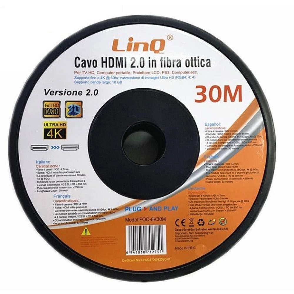 Trade Shop - Cavo Hdmi In Fibra Ottica Ultra Hd 4k 30 Mt Tv Hd Computer Proiettore Foc-8k30m -