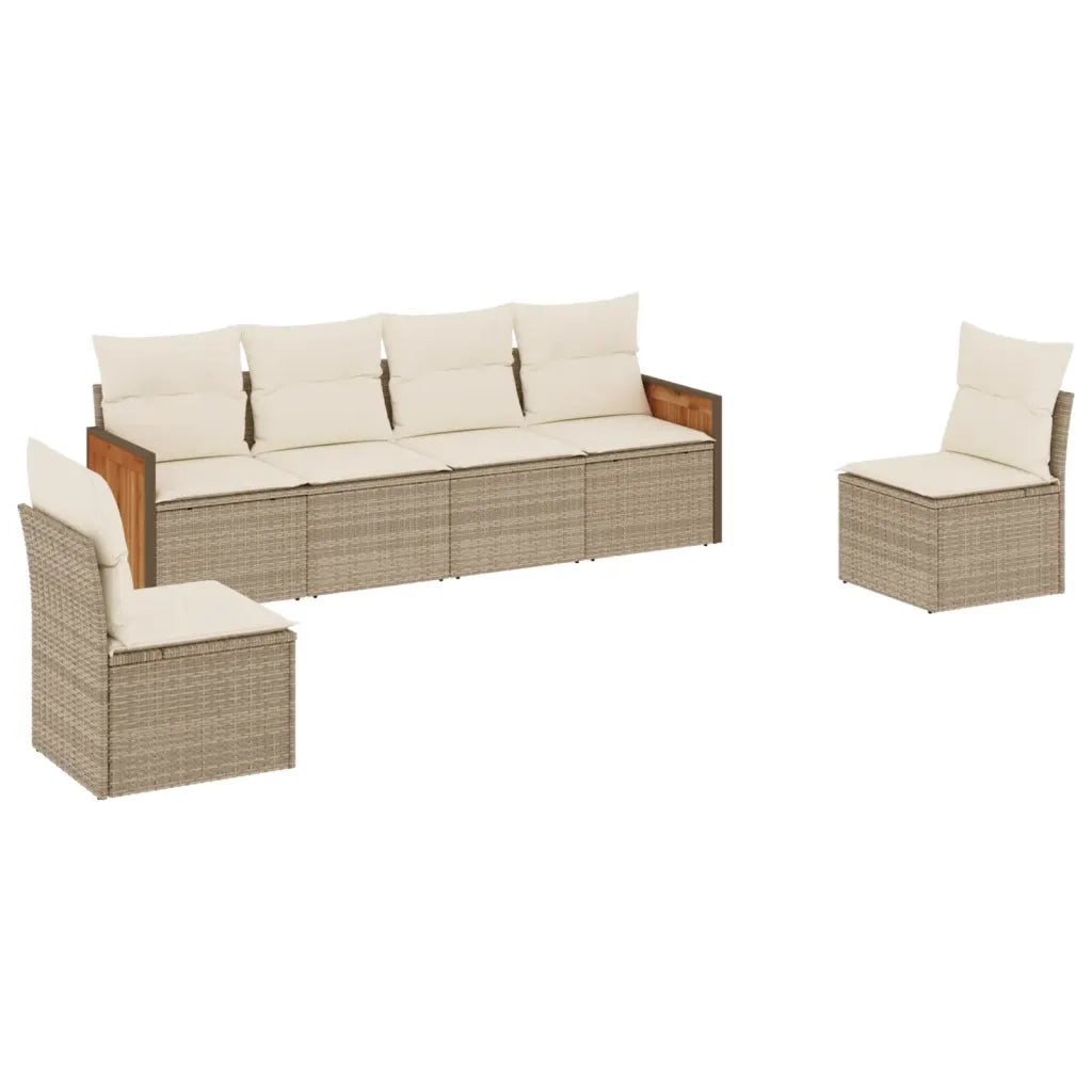 Set Divano da Giardino 6 pz con Cuscini Beige in Polyrattan 3227542