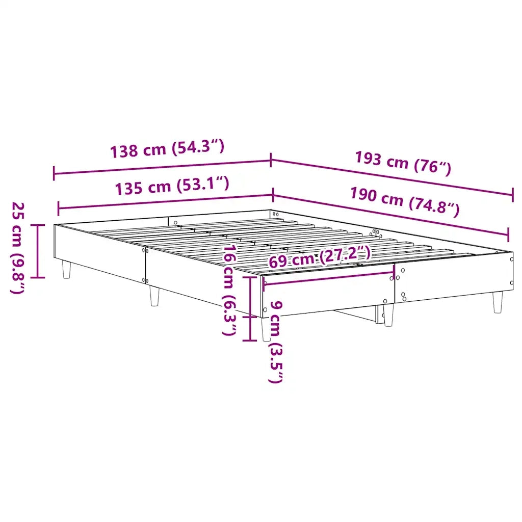Letto matrimoniale | Letto per adulti | Giroletto senza Materasso Bianco 135x190cm in Legno Multistrato