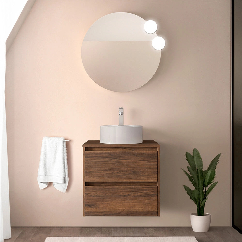 Mobile bagno sospeso 70 cm noce maya con top per lavabo da appoggio Gaya