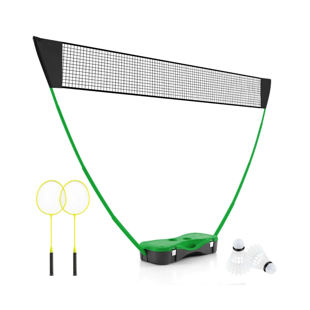 Set da badminton con rete racchette e volani, Set da badminton per gioco all'aperto con 2 volani 270x33,5x160cm Verde-Ricreazione outdoor