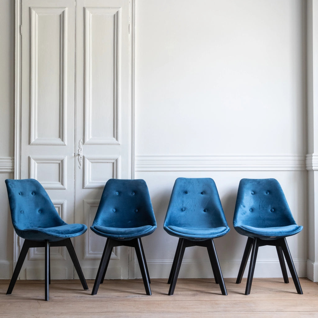 Set di 4 sedie NORA in velluto blu con cuscino