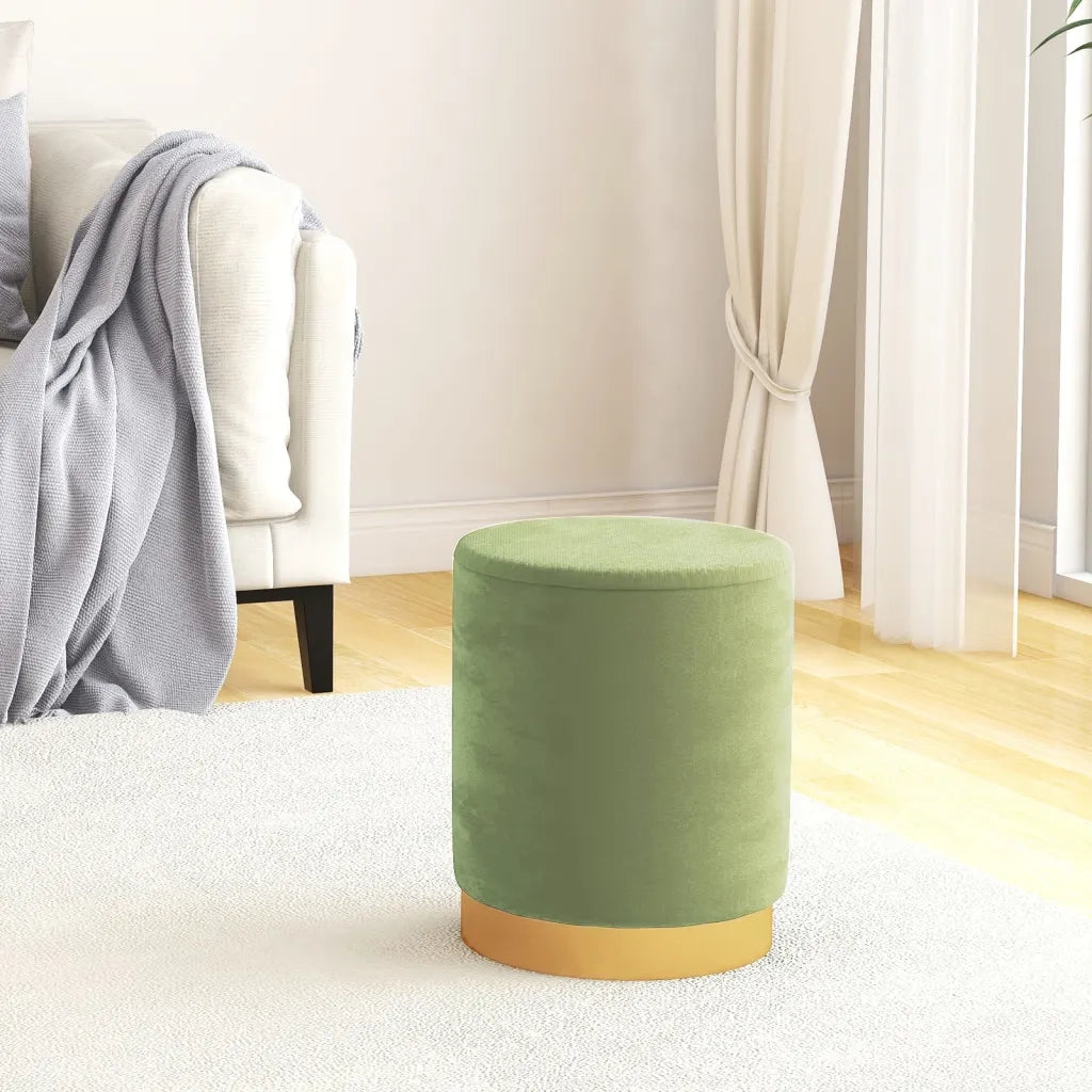 Sgabello Rotondo con Contenitore Verde Senape in Velluto 31 x 37 cm 340292