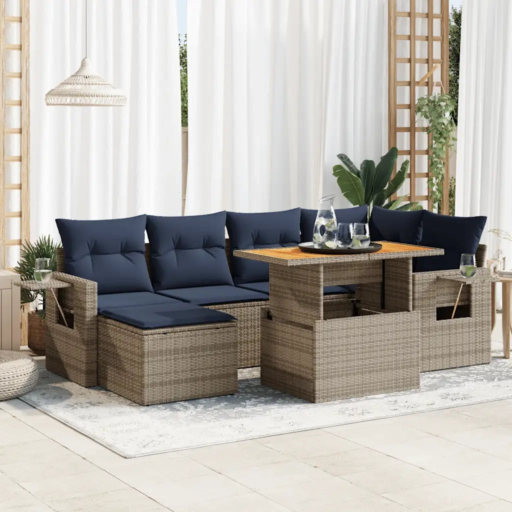 Set Divani da Giardino 7 pz con Cuscini Grigio in Polyrattan 3327176