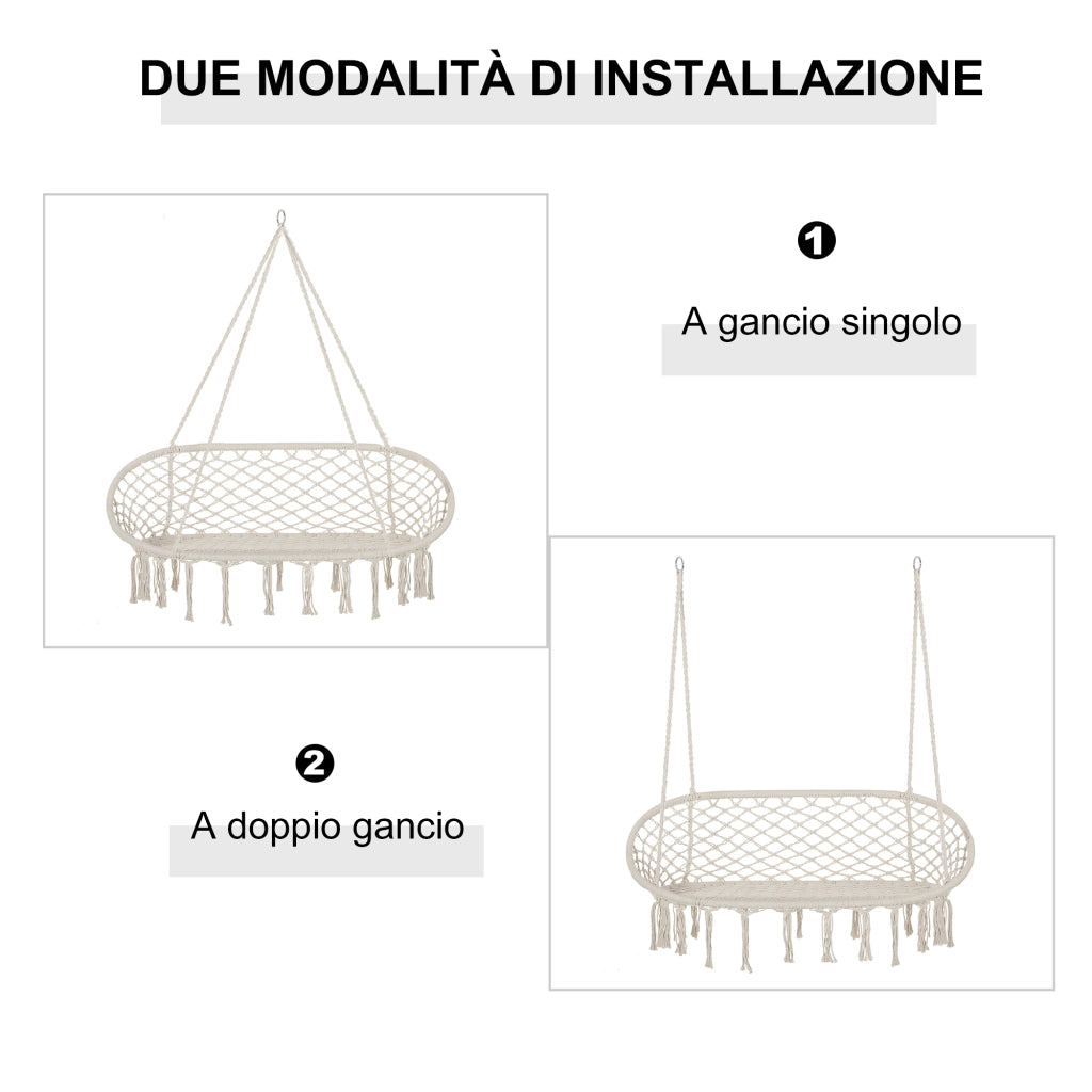 Amaca a Dondolo da Giardino per 2 Posti in Macram¨¨ Bianco Crema ¨C Minimal