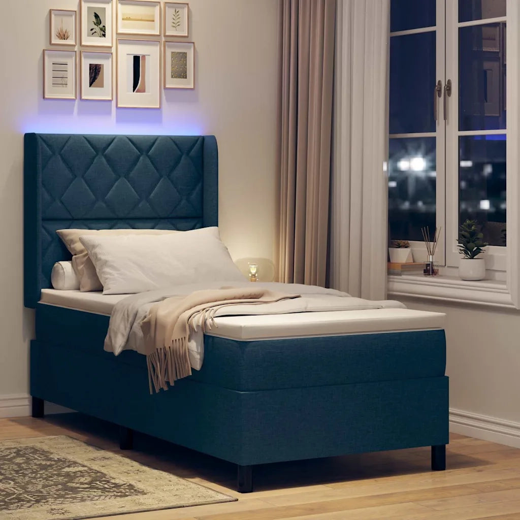 Letto a Sorgente LED con materasso Blu 100 x 200 cm Tessuto 3343559