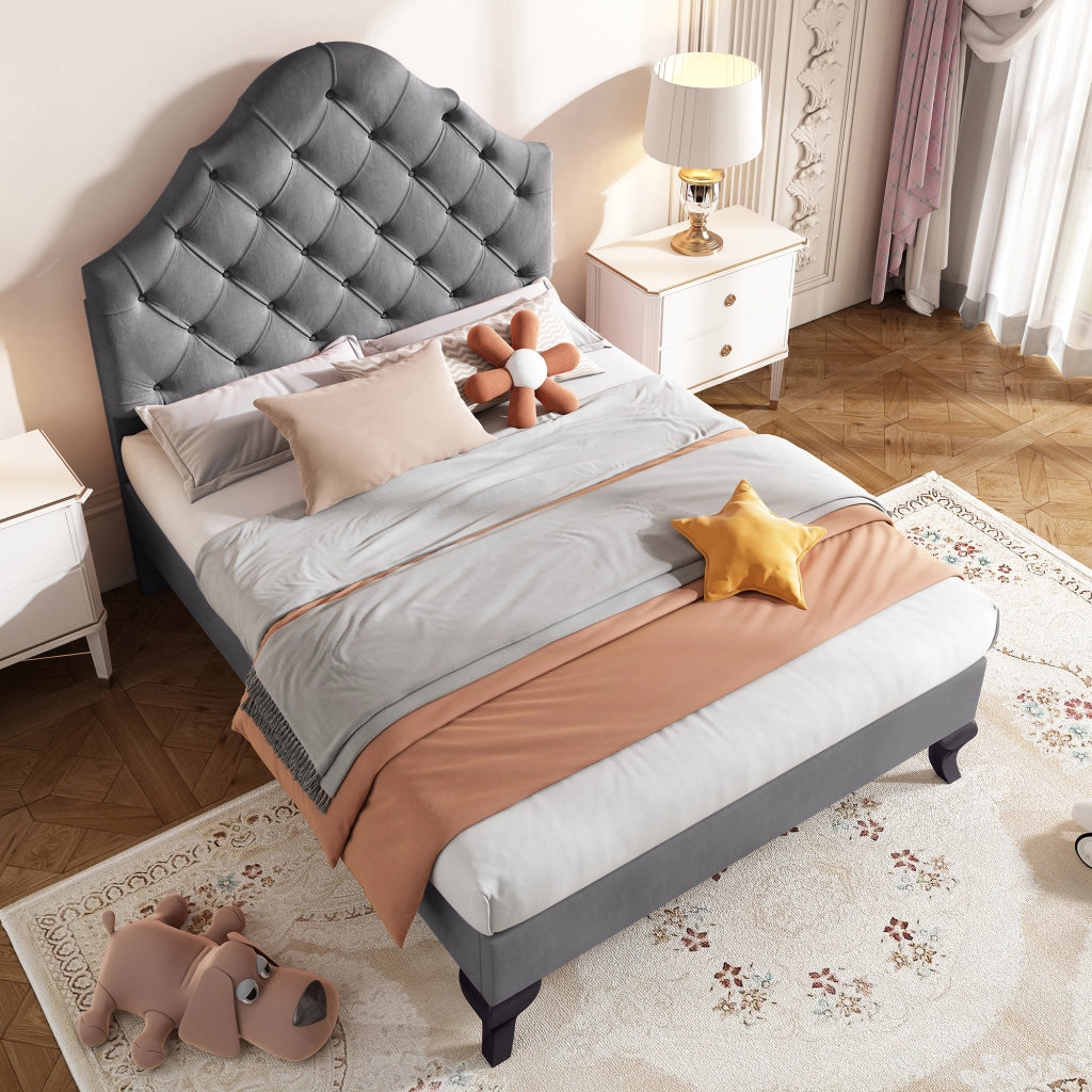 letto imbottito velluto grigio 90 x 200 cm