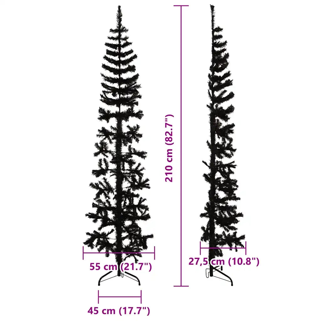 Albero Natale | Decorazioni natalizie Artificiale Sottile a Met¨¤ e Supporto Nero 210 cm