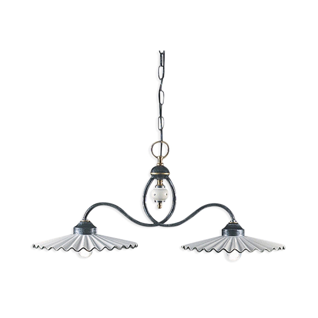 Lampadario Classico L&aposAquila Metallo Ceramica Nero Sfumato Rame 31Cm 2 Luci E27