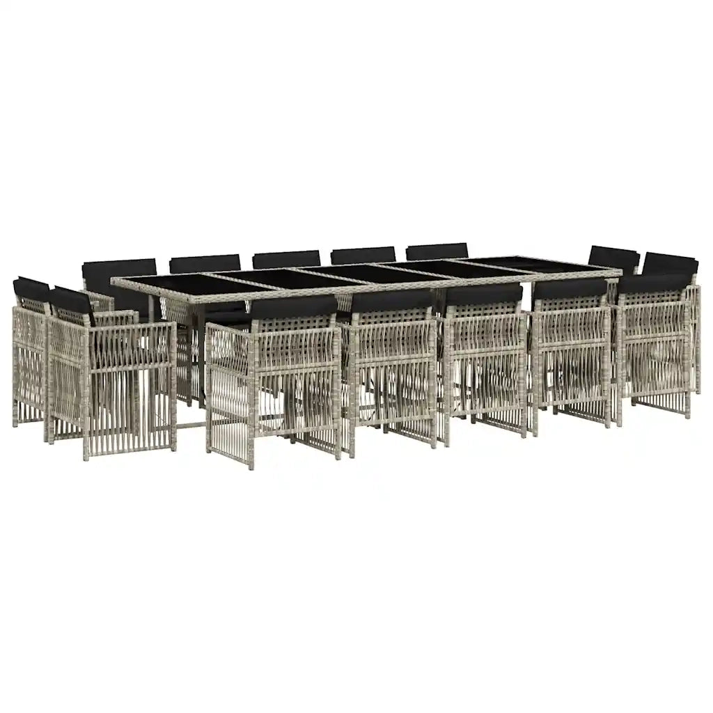 Set da Pranzo da Giardino 15 pz con Cuscini Grigio Polyrattan