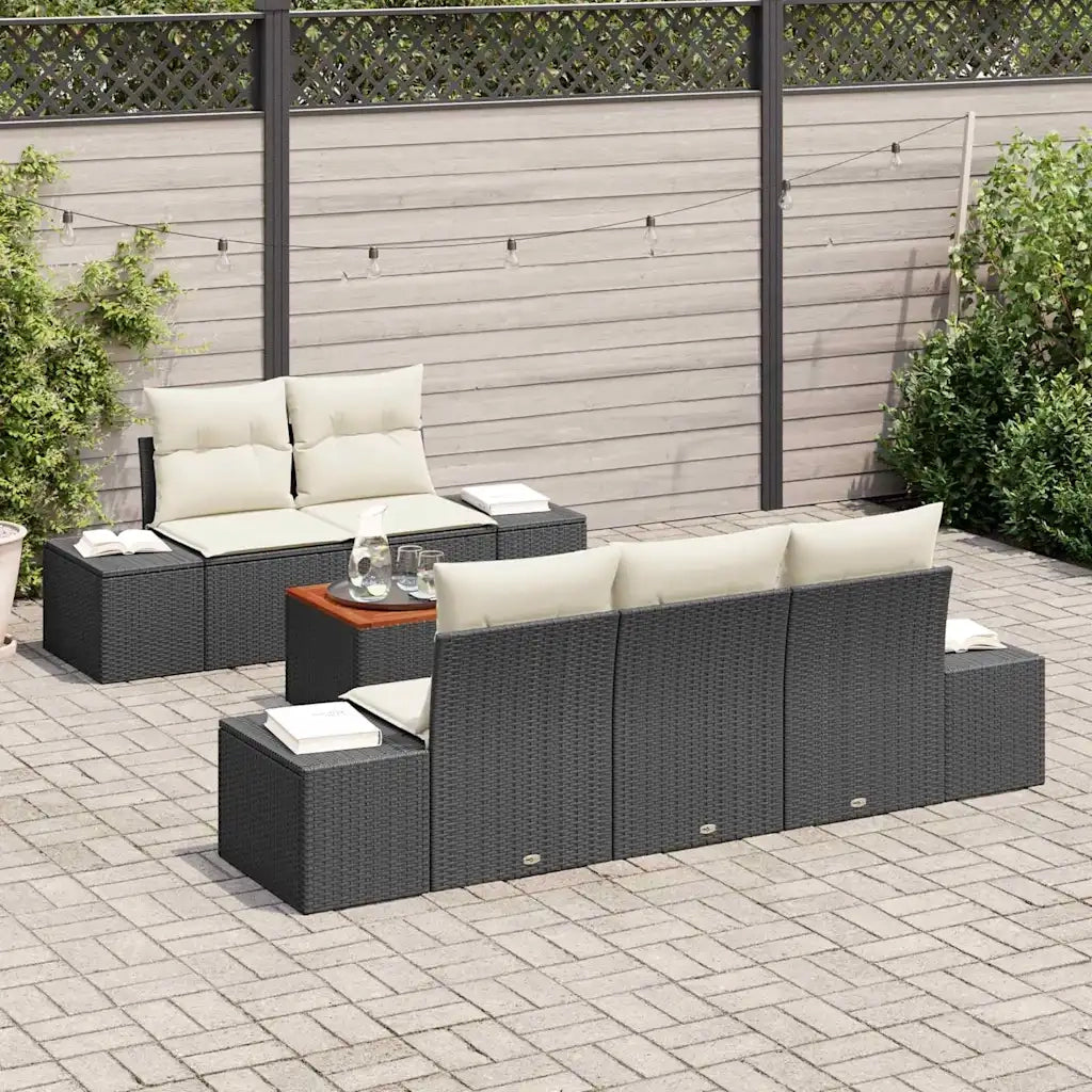 Set Divano da Giardino con cuscino 6 pcs Nero polyrattan