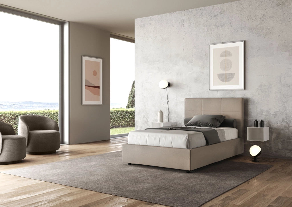 Letto 1 Piazza e Mezzo 120x190 cm con Rete e Contenitore Mika Sabbia