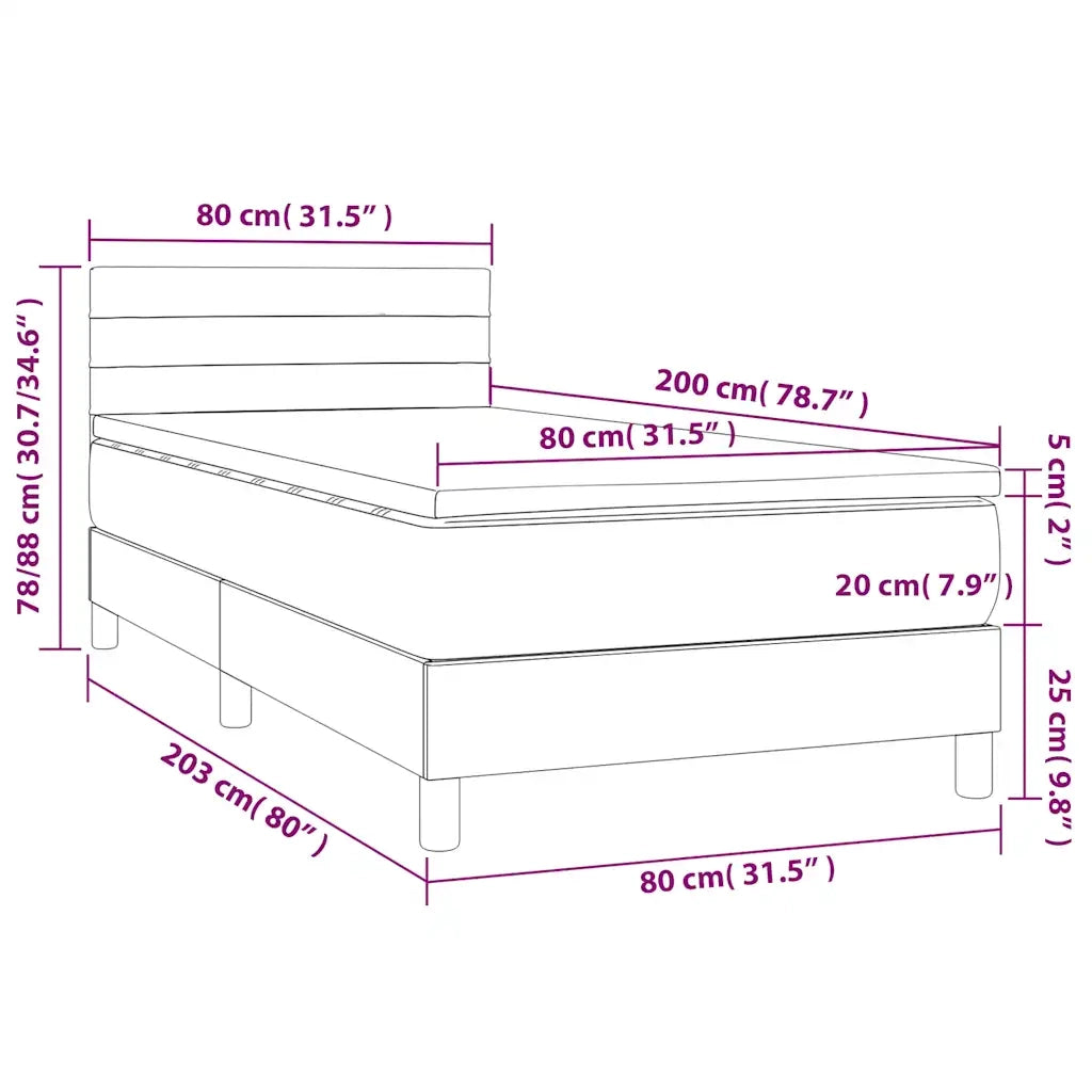 Letto a Molle Materasso e LED Grigio Chiaro 80x200 cm Tessuto 3133189