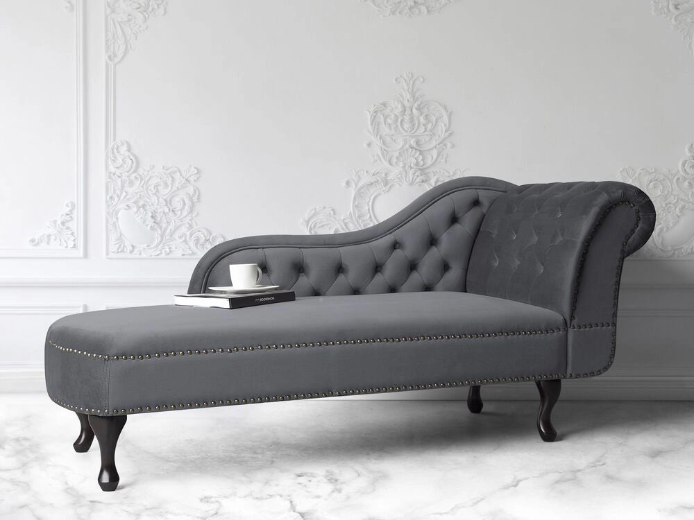 Chaise longue Grey versione destra Velluto abbottonato testa chiodata