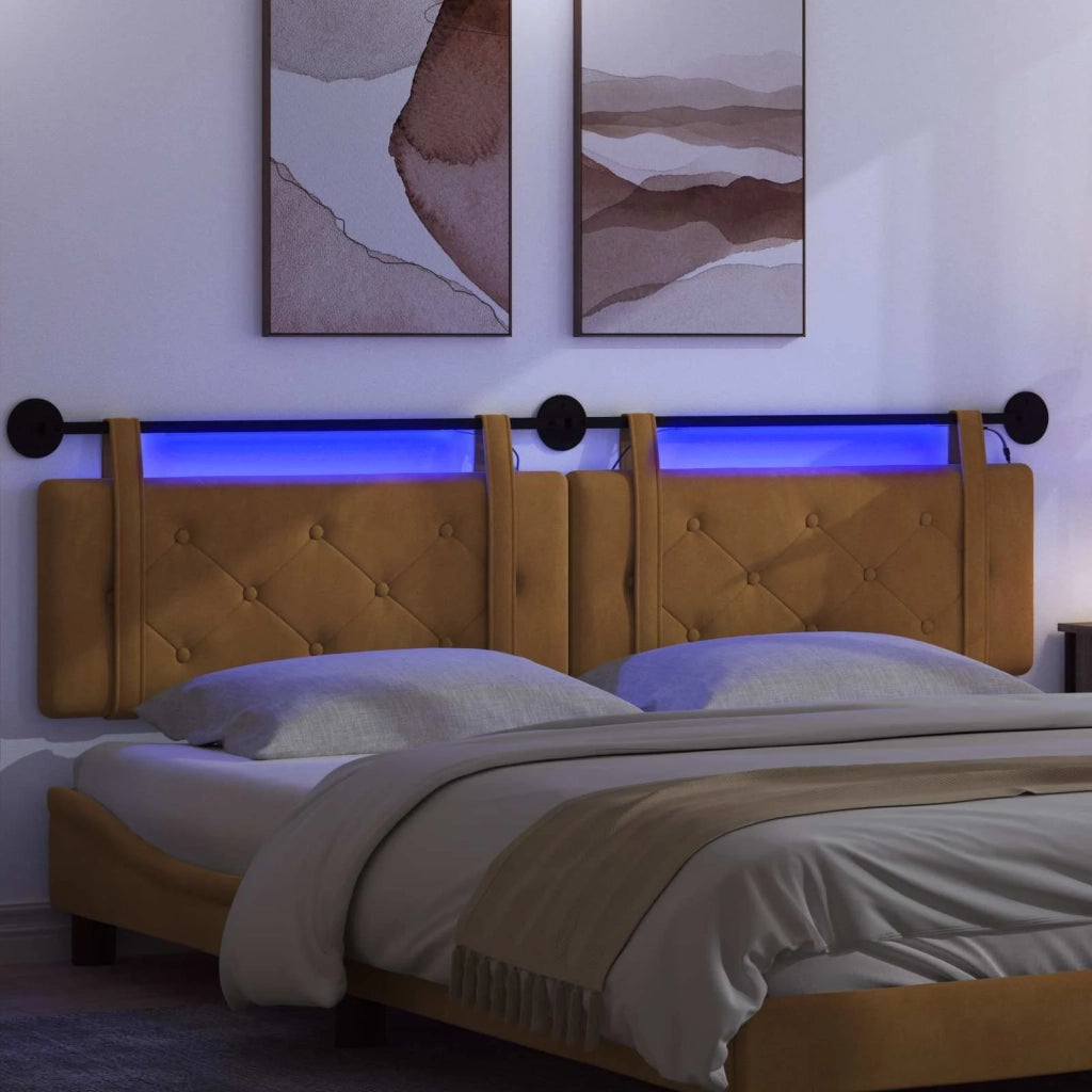 Testiera sospesa Con luce LED Marrone Velluto 3424253