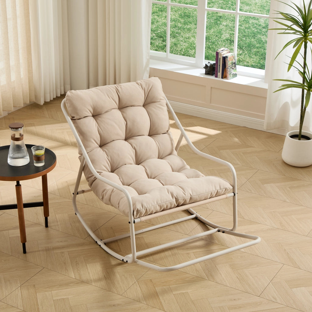 POLTRONA a dondolo 75x116x82 cm in acciaio Beige con cuscino