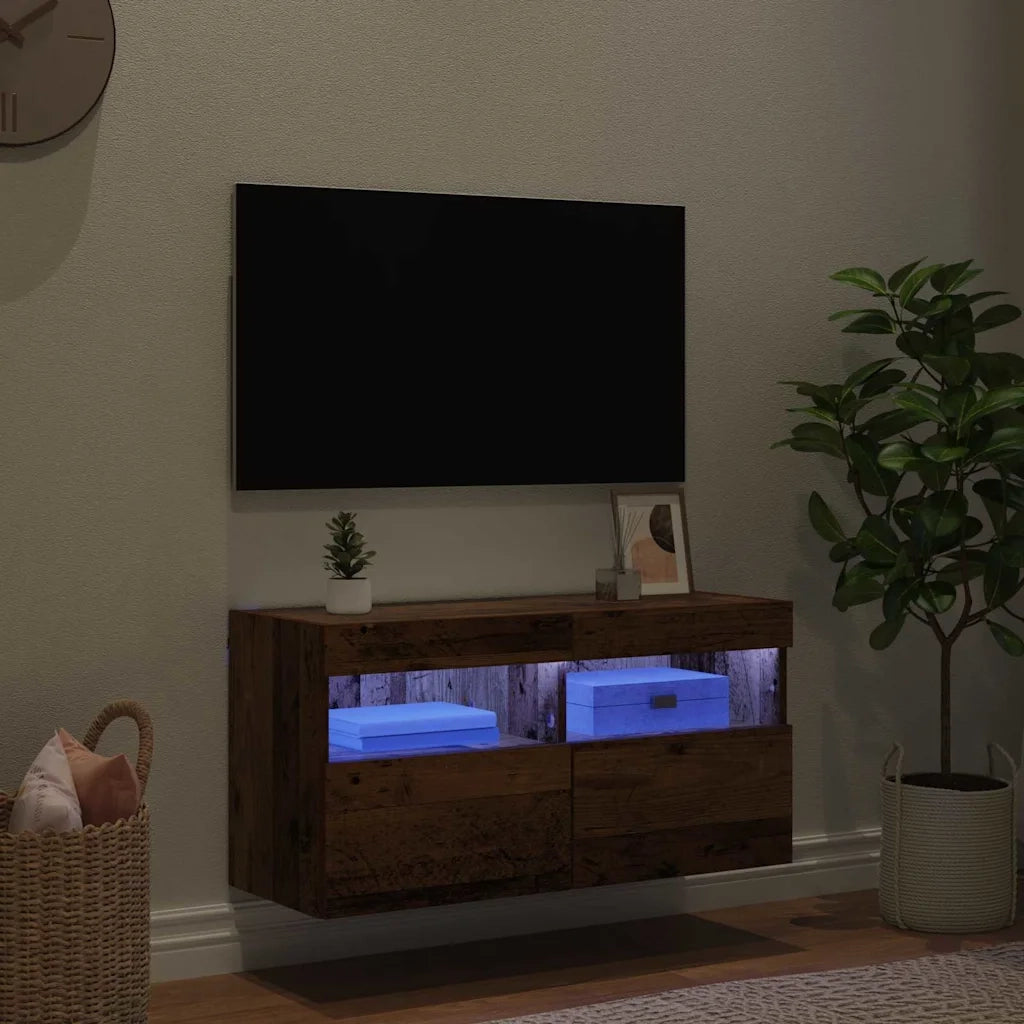 Mobile TV da parete con LED Legno vecchio 80 x 30 x 40 cm 882977
