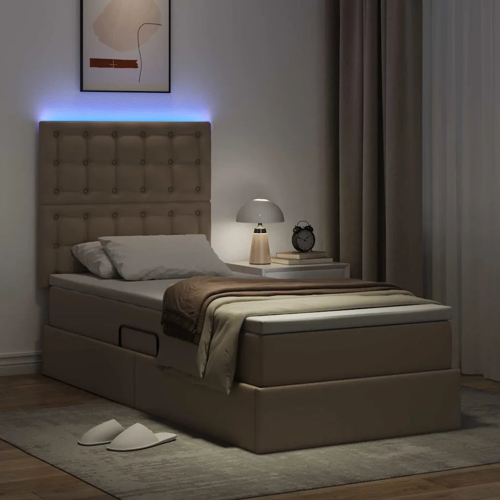Letto con contenitore e LED con led Cappuccino 90 x 200 cm