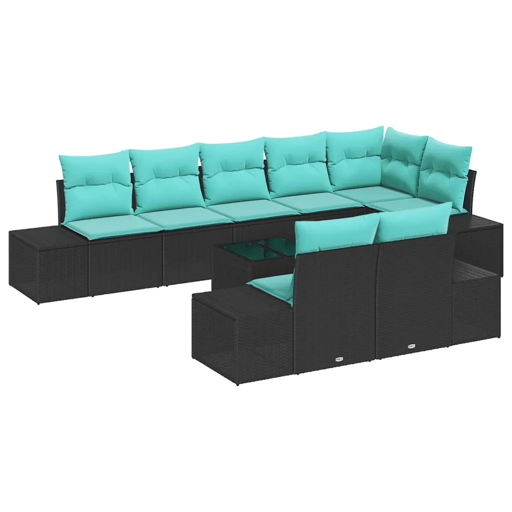 Set Divano da Giardino Nero e Turchese Poly Rattan 3355795