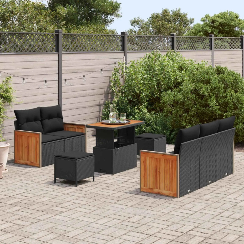 Set Divano da Giardino con cuscino 8 pcs Nero