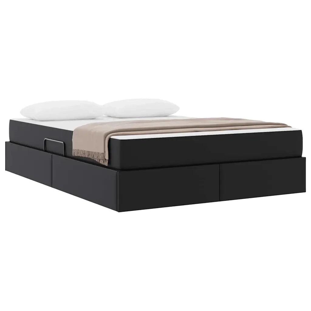 Letto con contenitore e materasso 2 pcs Nero Pelle