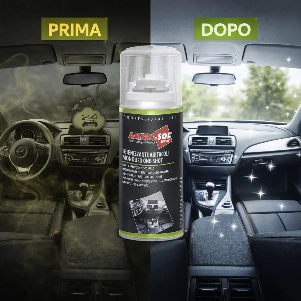 2 X 150ML One Shot Spray - Igienizzante Climatizzatore e Abitacolo Auto Monodose, Spray Pulizia Condizionatore ad Azione Purificante - Ideale per Rimuovere Germi e Batteri - Made in Italy