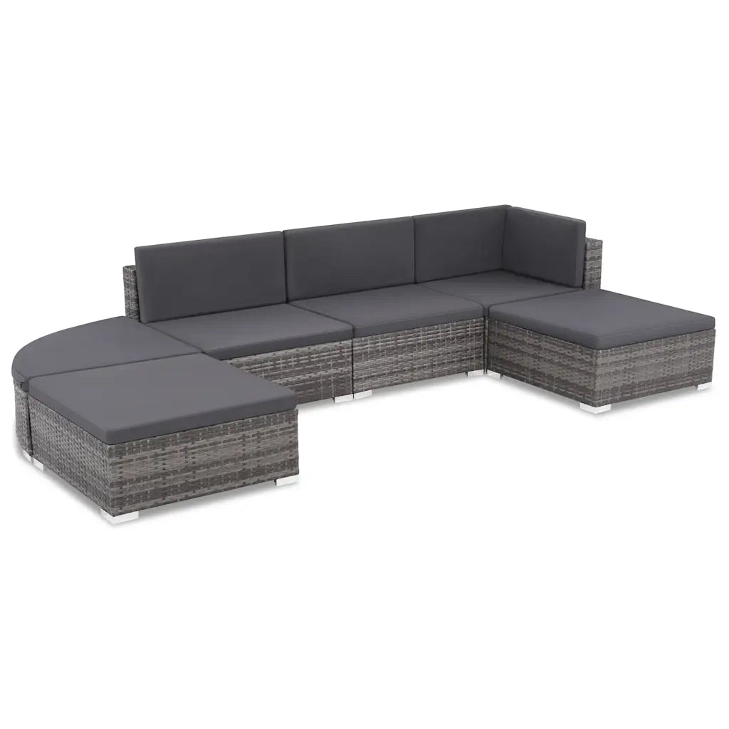 Set da Giardino 6 pz con Cuscini in Polyrattan Grigio 44432