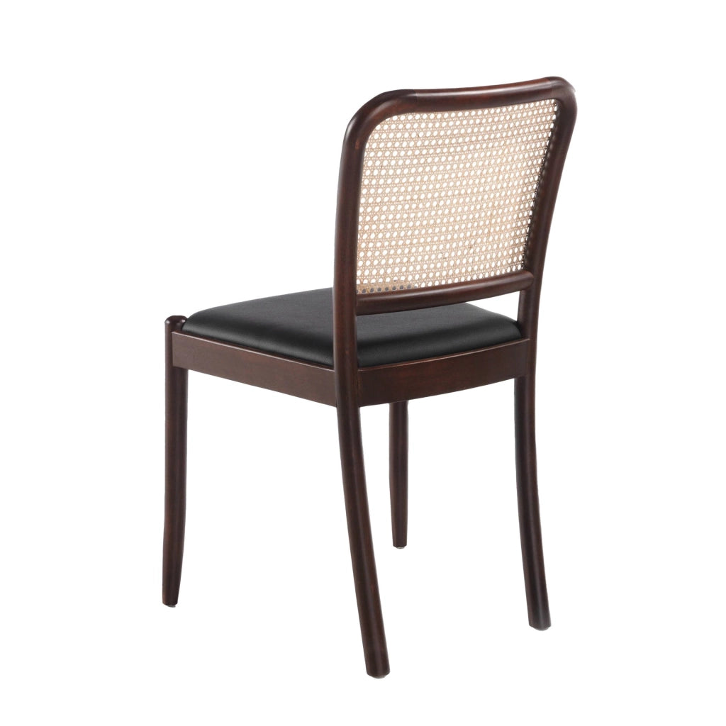 Sedia in rattan ed ecopelle nera