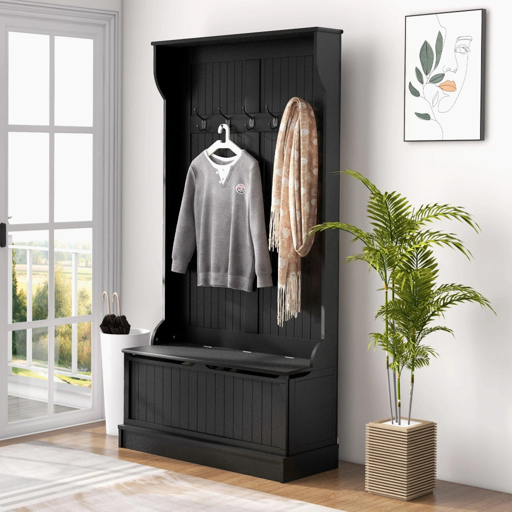 Scarpiera con Banco e 5 Ganci ¨C Minimal ¨C 96x34x180 cm Nero Moderno