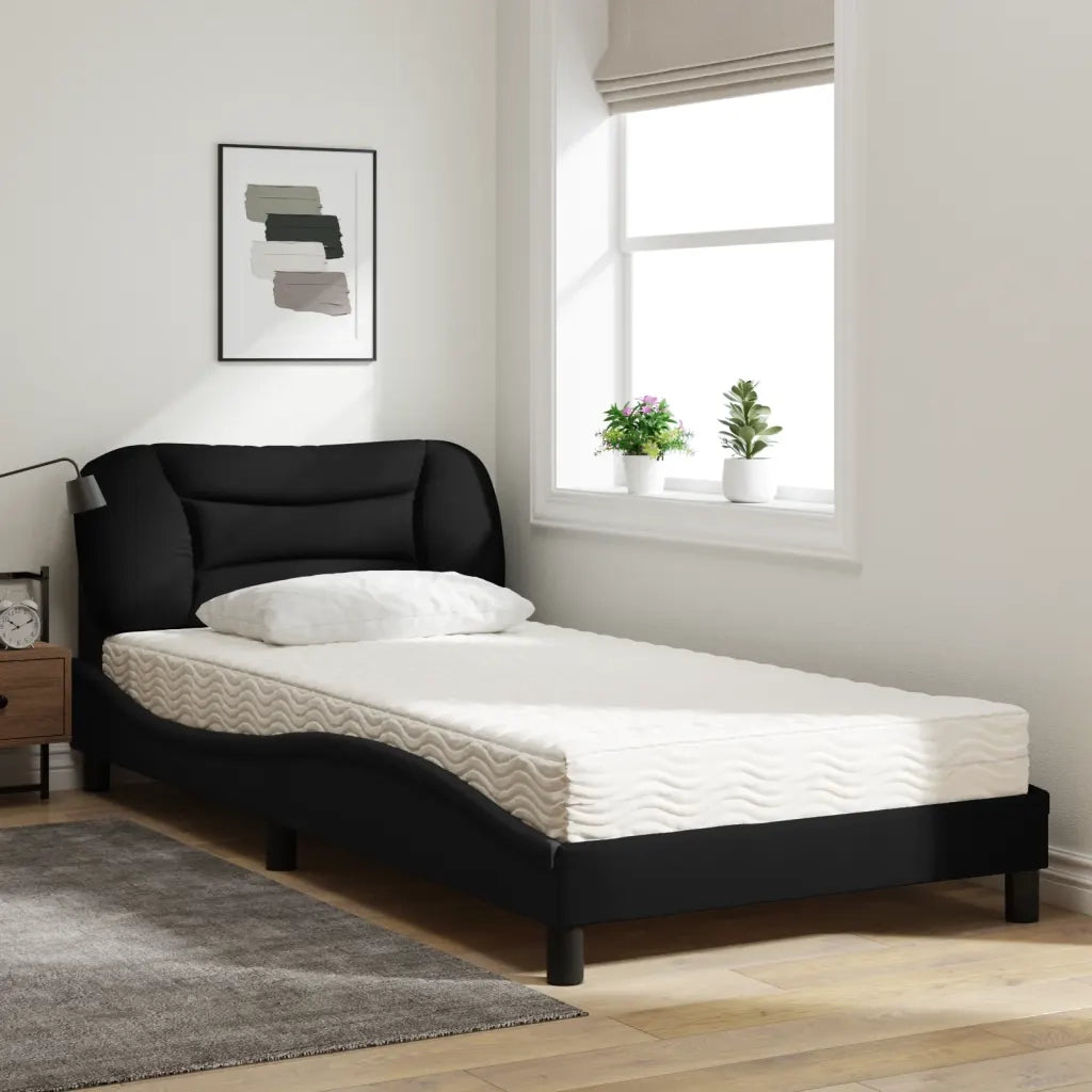 Letto con Materasso Hvar Nero 100x200 cm in Tessuto