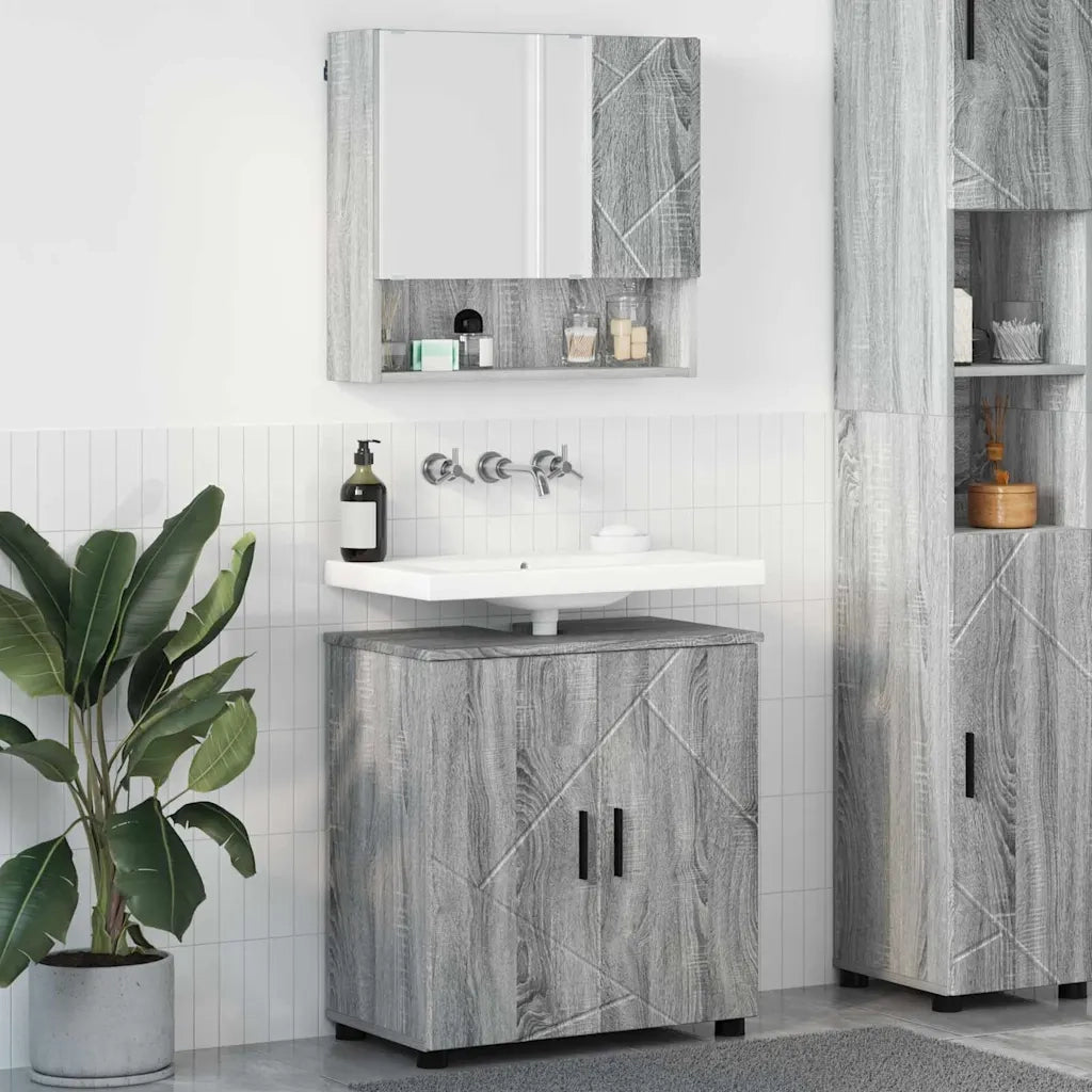 Set di mobili per il bagno con porta 2 pcs Grigio Sonoma