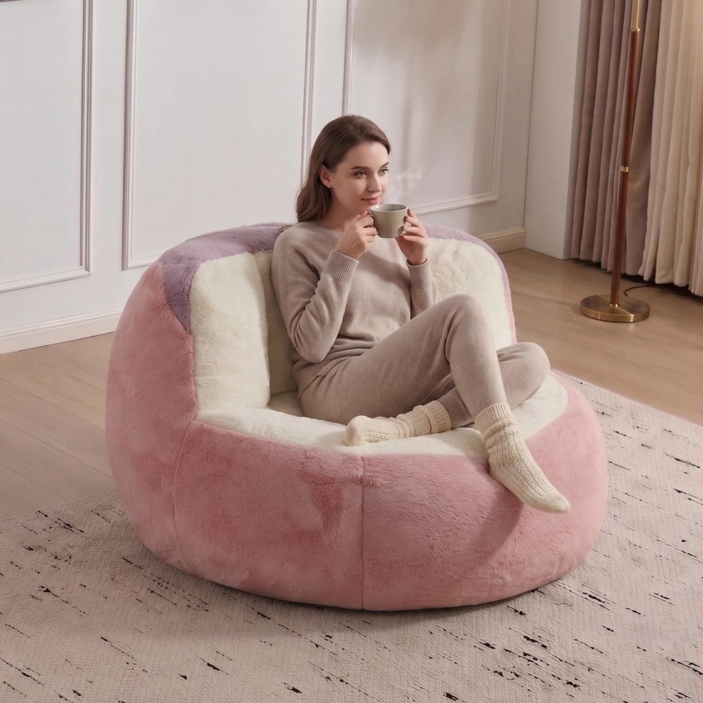 Poltrona sacco XXL in pelliccia sintetica multicolore con imbottitura in spugna sminuzzata ¨C Xylo ¨C Rosa+Bianco+Viola