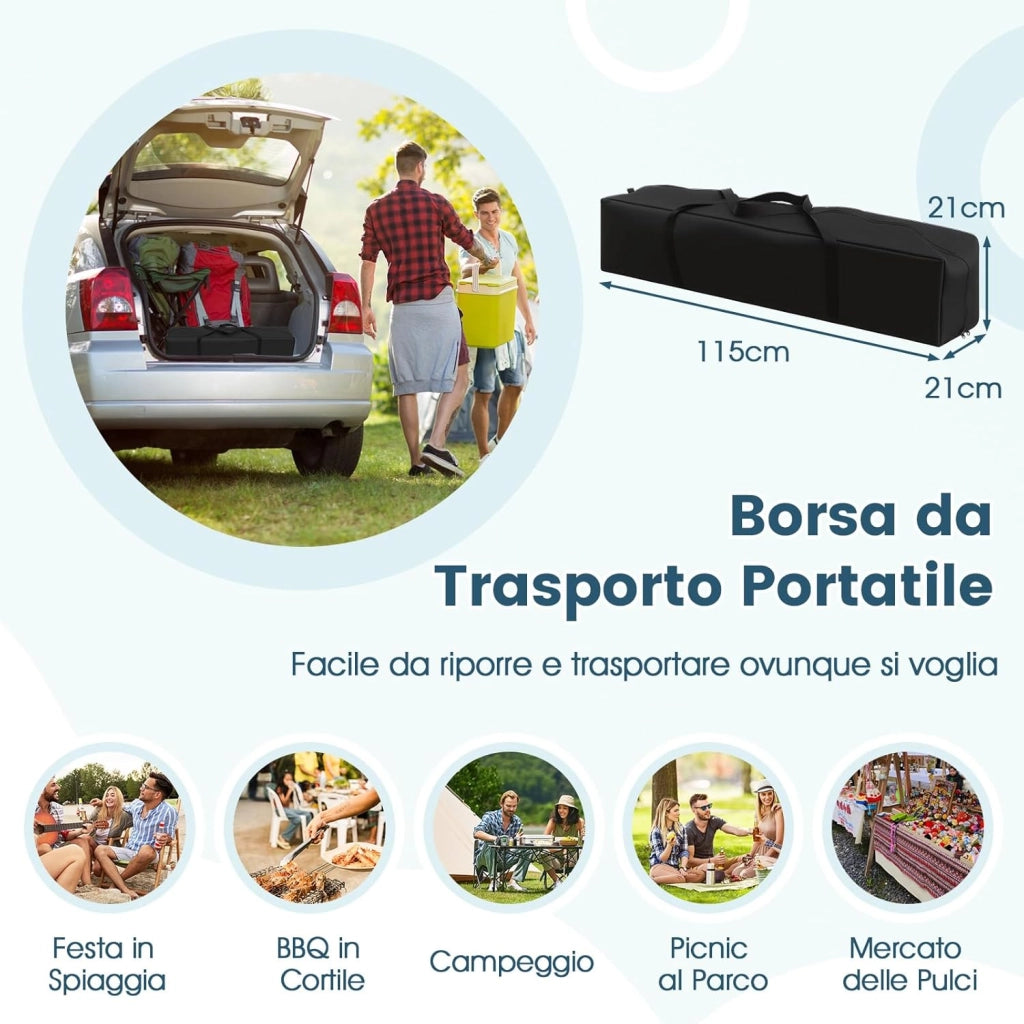 Gazebo Pieghevole 430 x 280 cm, Gazebo da Esterno con Pareti Laterali Convertibili in Tenda da Sole, 8 Picchetti, 4 Corde Antivento, Tendone Impermeabile per Feste (Bianco)