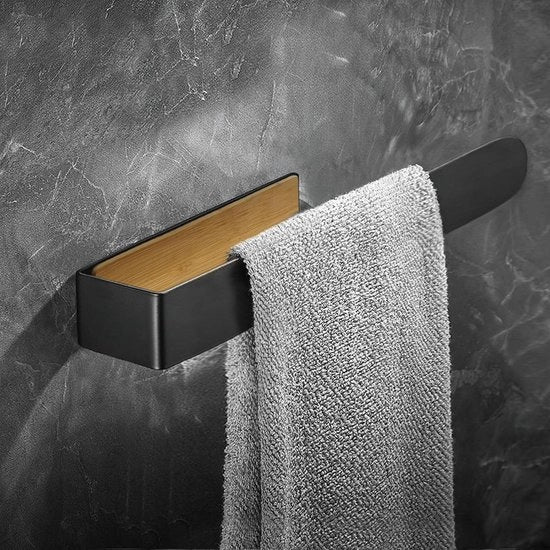 Supporto per Asciugamano a Muro in Bambù Nero Senza Forare - 30cm