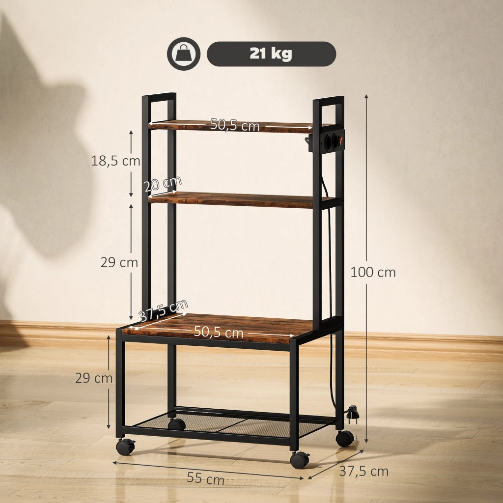 Scrivania con Ripiani e Ruote ¨C Minimal ¨C Legno Rovere Marrone 90x50x75