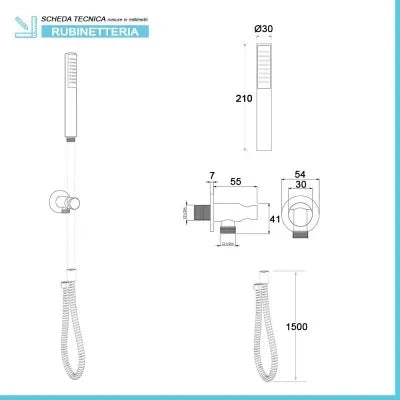 Set doccia nero opaco con braccio 33 cm soffione 25 cm e kit doccia