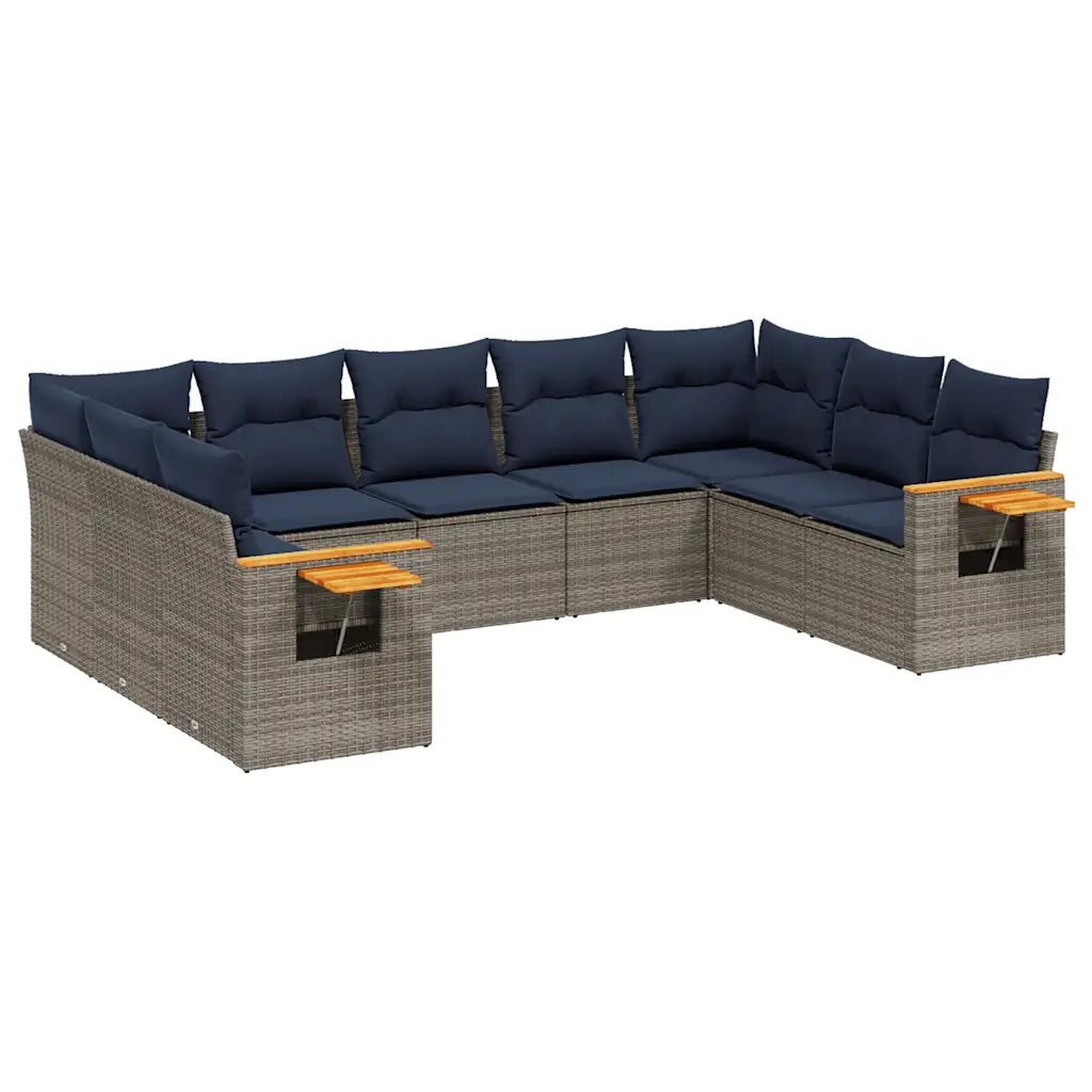 Set Divani da Giardino 9 pz con Cuscini Grigio in Polyrattan 3227118
