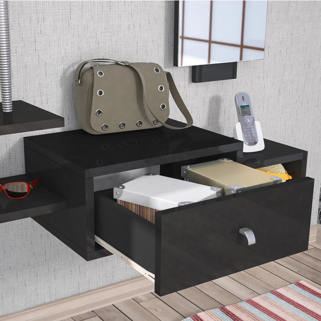 Set da Ingresso 'Brædstrup' Composto di Specchio e Mensola da Muro con Ripiani e Cassetto - Nero [en.casa]